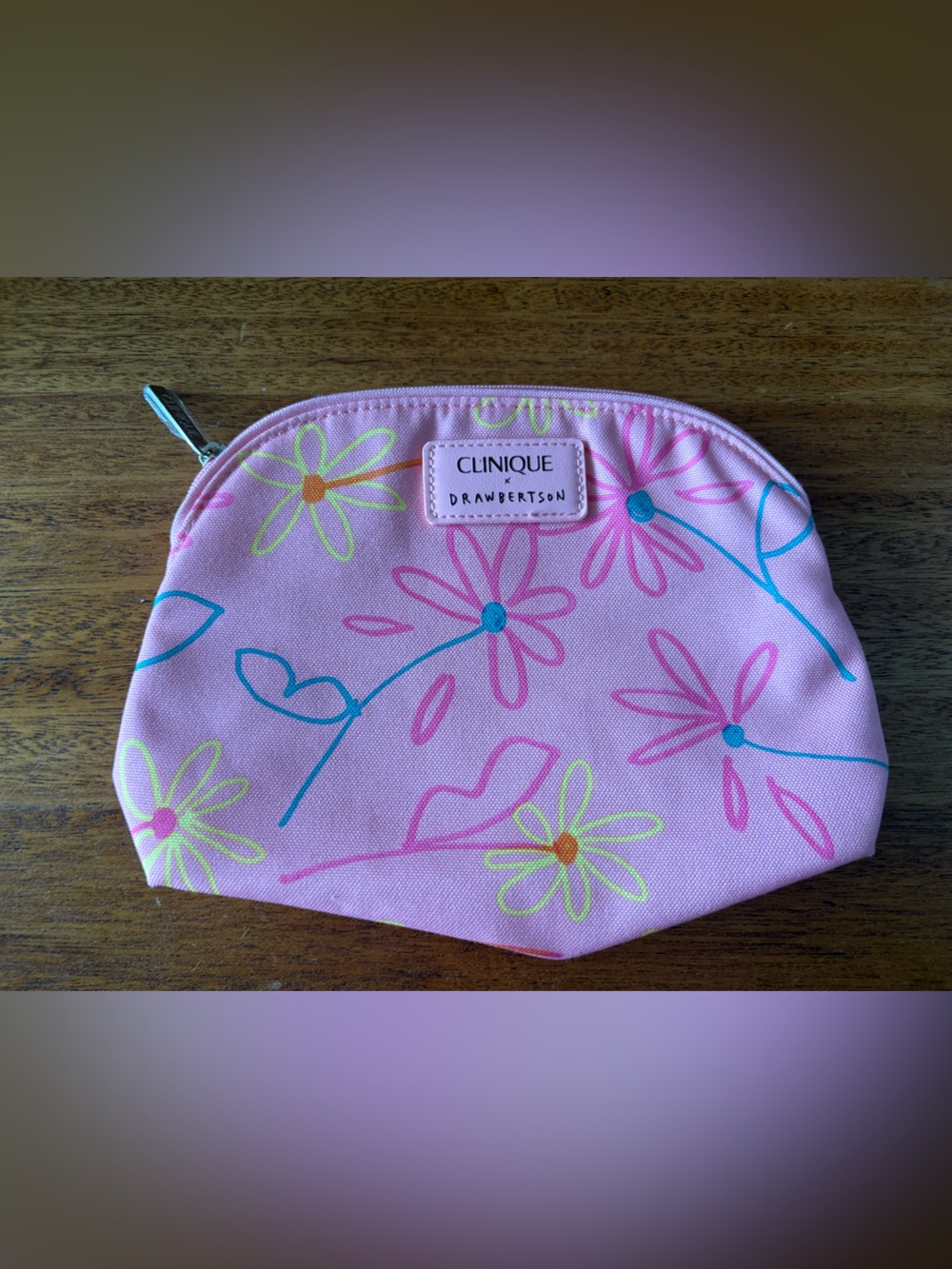 Clinique x Drawbertson Cosmetic Pouch with Floral Design